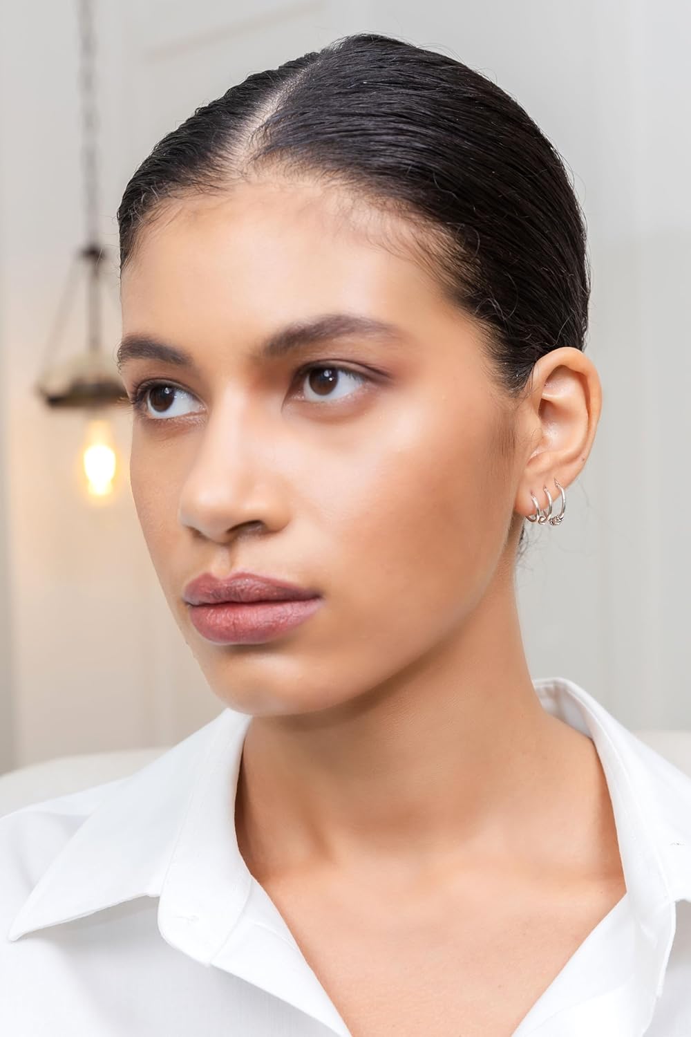 Hoops & Loops 925 Sterling Silver Set of 3 Pairs 10mm, 12mm & 14mm Balinese Style Bali Bead Endless Hoop Earrings for Women & Men, Silver, Yellow & Rose Gold