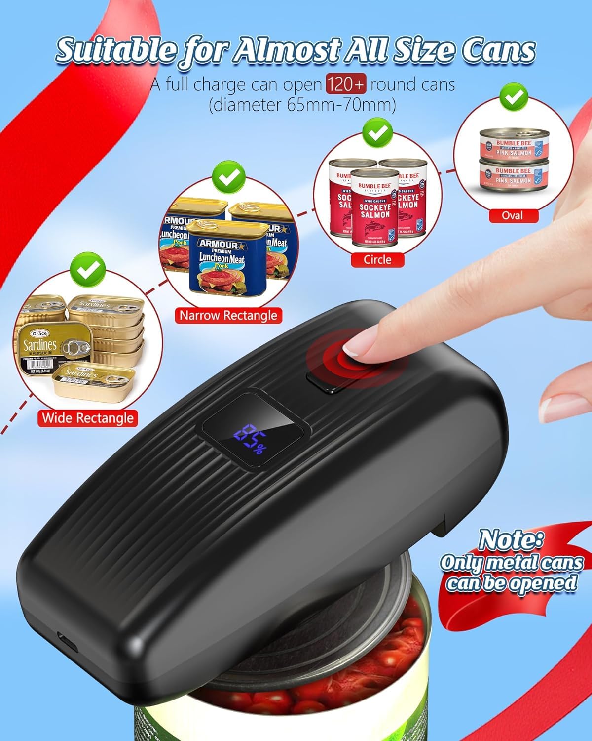 Electrique Ouvre Boite Automatique Intelligent Ouvre-Boîte Electrique One Touch Ouvre-Bocal Automatique Ouvre Boite de Conserve Electrique Rechargeable Ouvre-Boîte pour Arthrite/Seniors -Noir