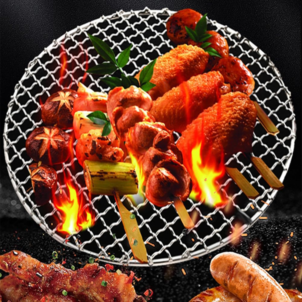 Parrilla redonda de acero inoxidable de 55 cm para barbacoa, rejilla de cocción para cuenco de fuego, distribución del calor, fácil de limpiar, bandeja de hornear para camping, jardín, picnic, cocina