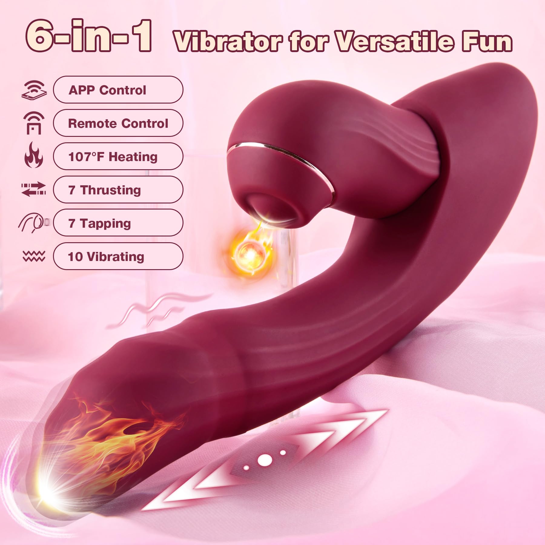 Vibrator Sex Toys Adult Dildo - QUZAR 6 in 1 Detachable Set Heating APP Vibe with 7 Tapping 7 Thrusting 10 Vibration, Female True Clit Nipple G Spot Anal Stimulator for Women Men Couples Game