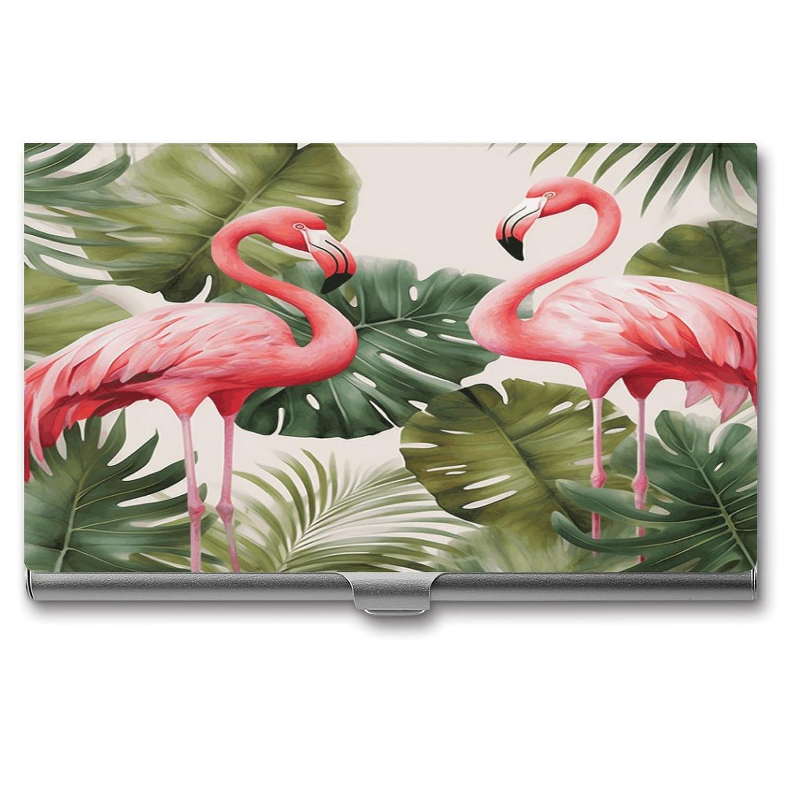 JTREHY Flamingo Palm Trees Leaf Business Card Case Convenient to Carry Business Card Dispenser Durable Not Prone to Wear And Tear Business Card Holder for Men & Women