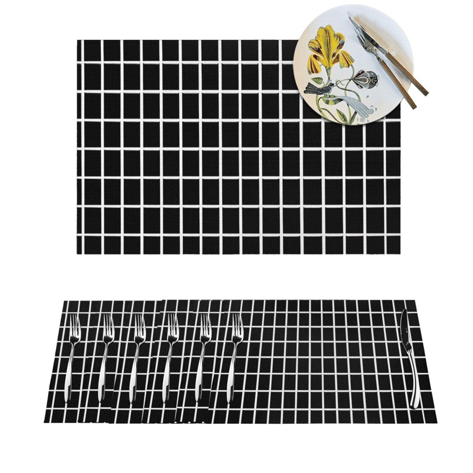 Sets de table de cuisine noir et blanc pour décoration de table moderne et repas en famille
