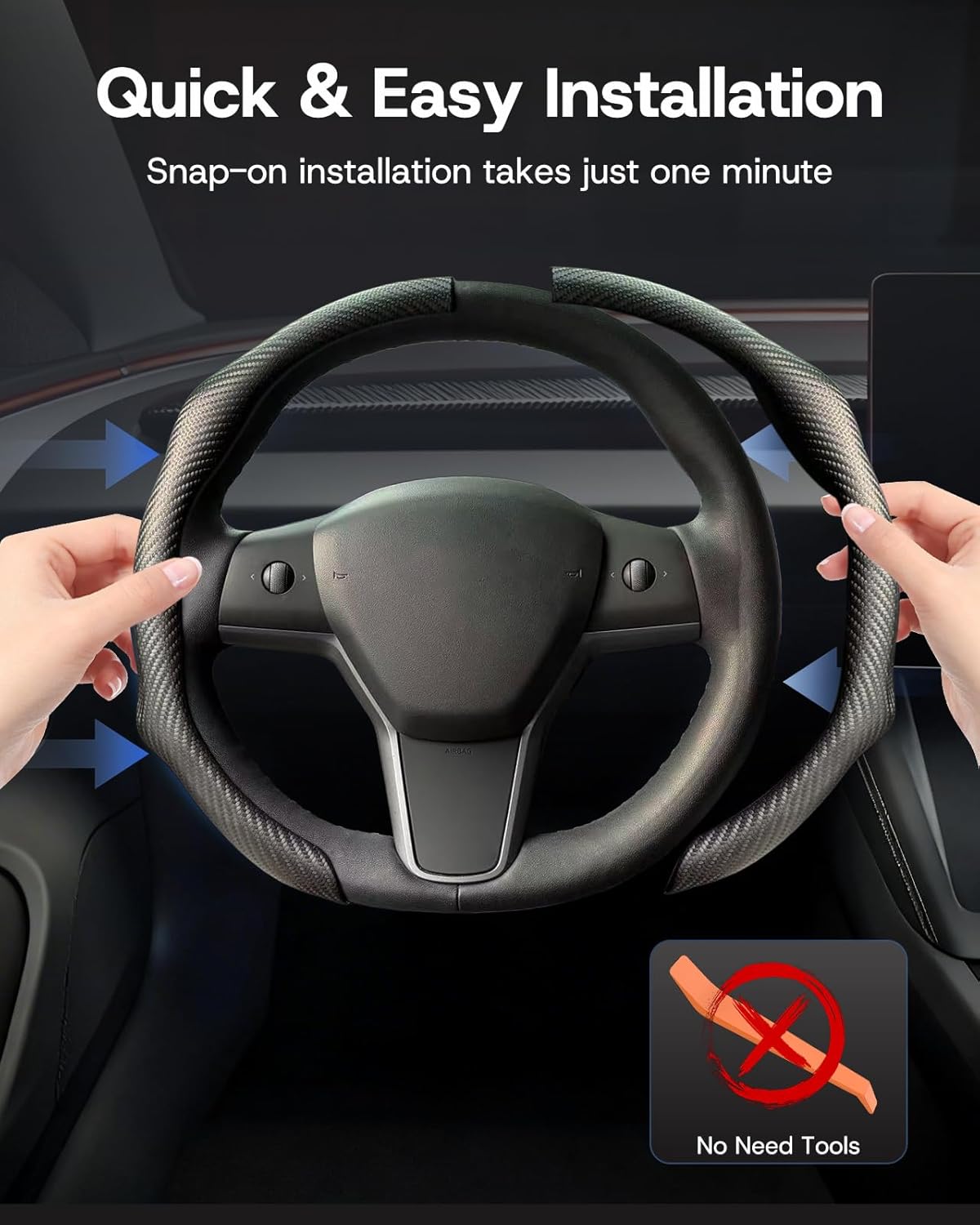 Steering Wheel Cover for Tesla Model Y (Juniper) 2020-2026 & Model 3 2019-2026, [Carbon Fiber Pattern Anti-Slip Comfort] 14.5 to 15 inches Steering Wheel Cover for Tesla Model Y/3 Accessories