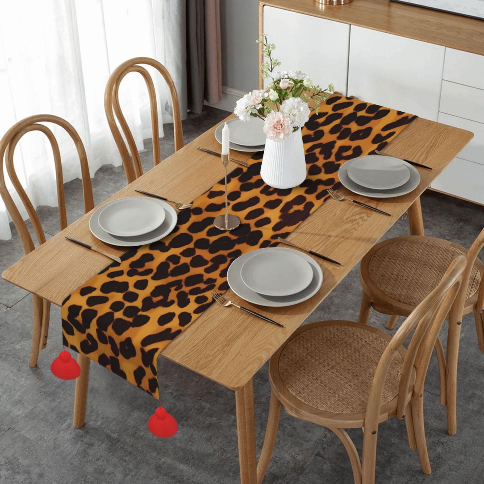 Chemin de table guépard lin d'automne pour centre de table de mariage
