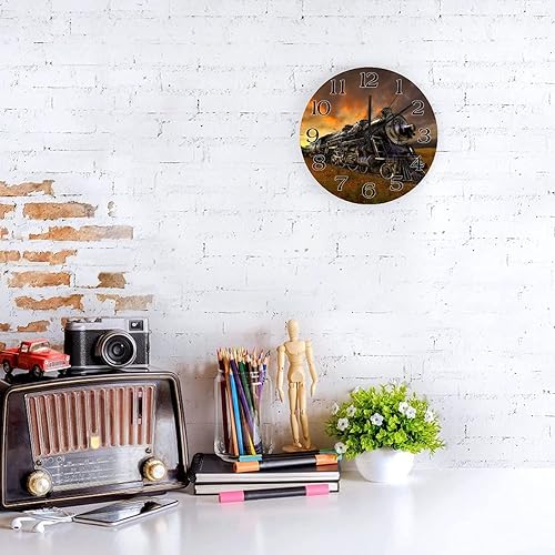 Miniatura 7 de Reloj de tren vintage, 10 pulgadas, funciona con pilas, reloj de pared de madera, perfecto para cocina, sala de estar, dormitorio, oficina