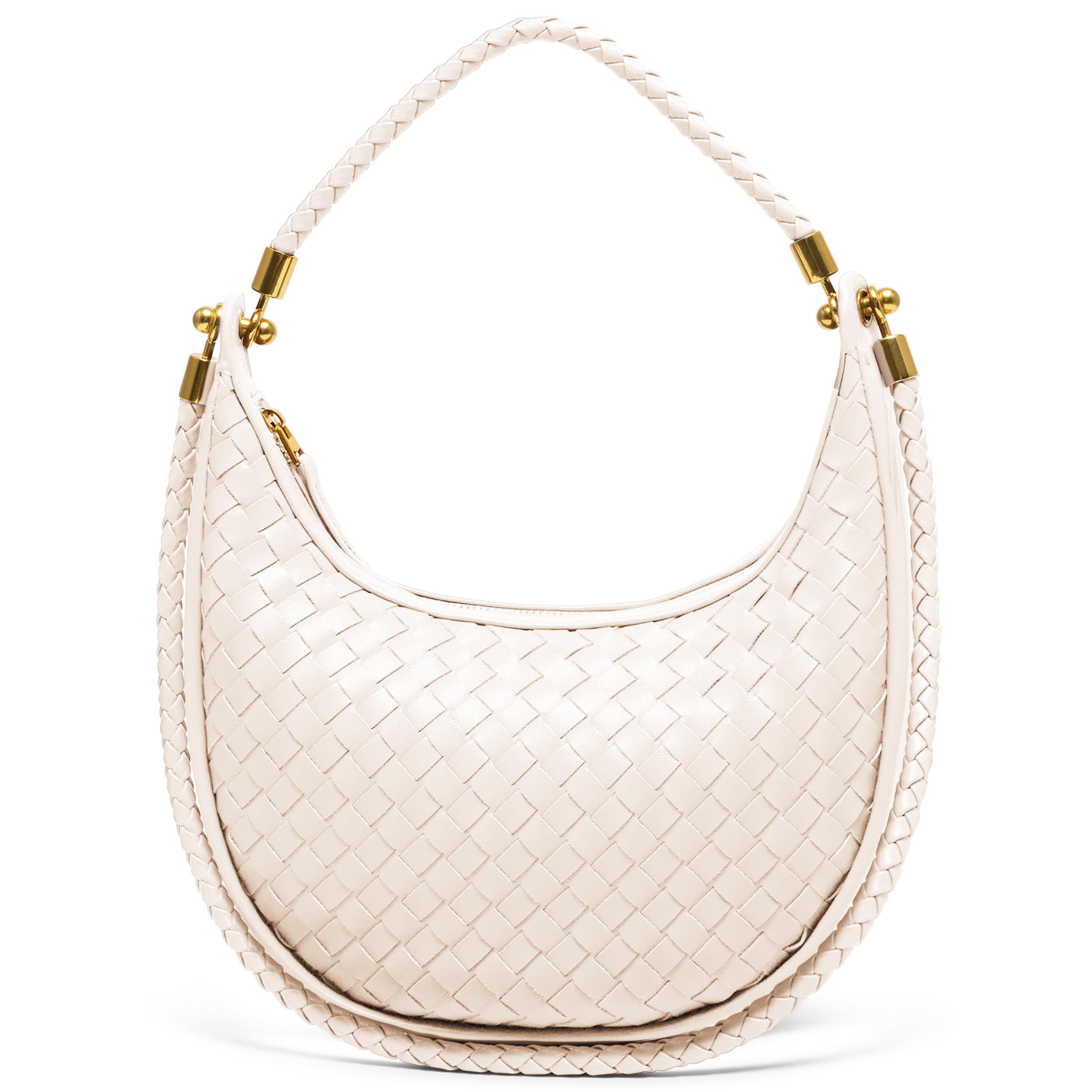 Joryin Woven Leather Crescent Shoulder Bag for Women Saddle Purse Braided Top-Handle Handbag Under Arm Bag