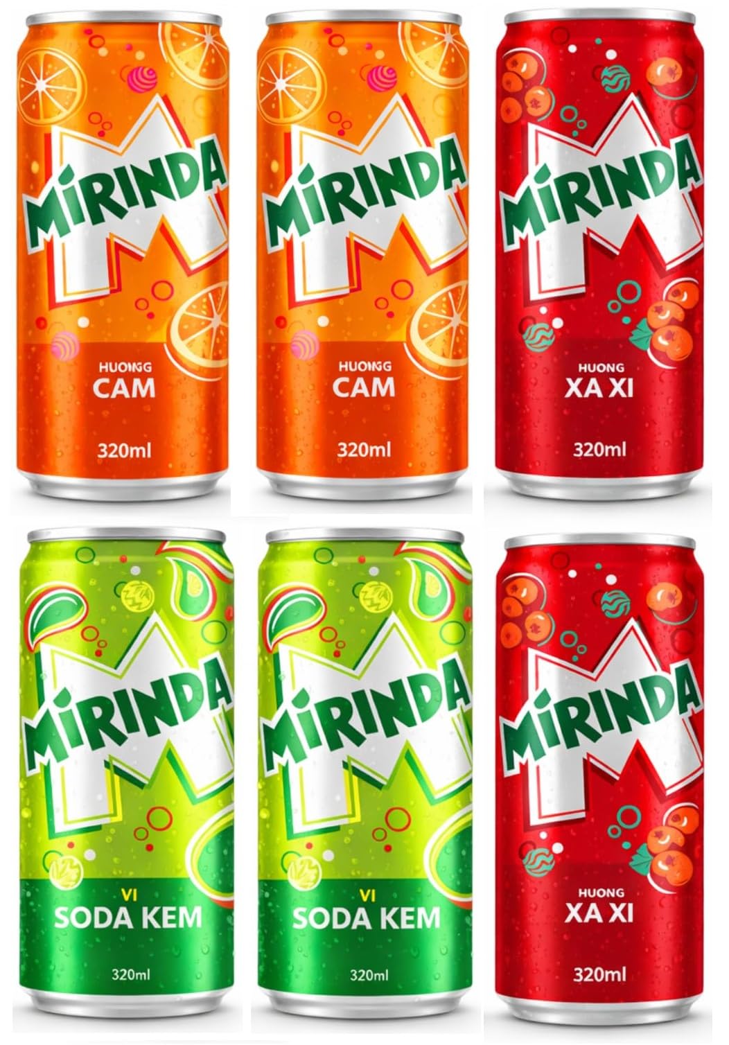 Mirinda Carbonated Soft Drink, Vairety Pack Orange, Sarsaparilla and Cream Soda Flavours, 320ml X 6 Cans, (Product Of Vietnam) From Decadent Foods-image-49