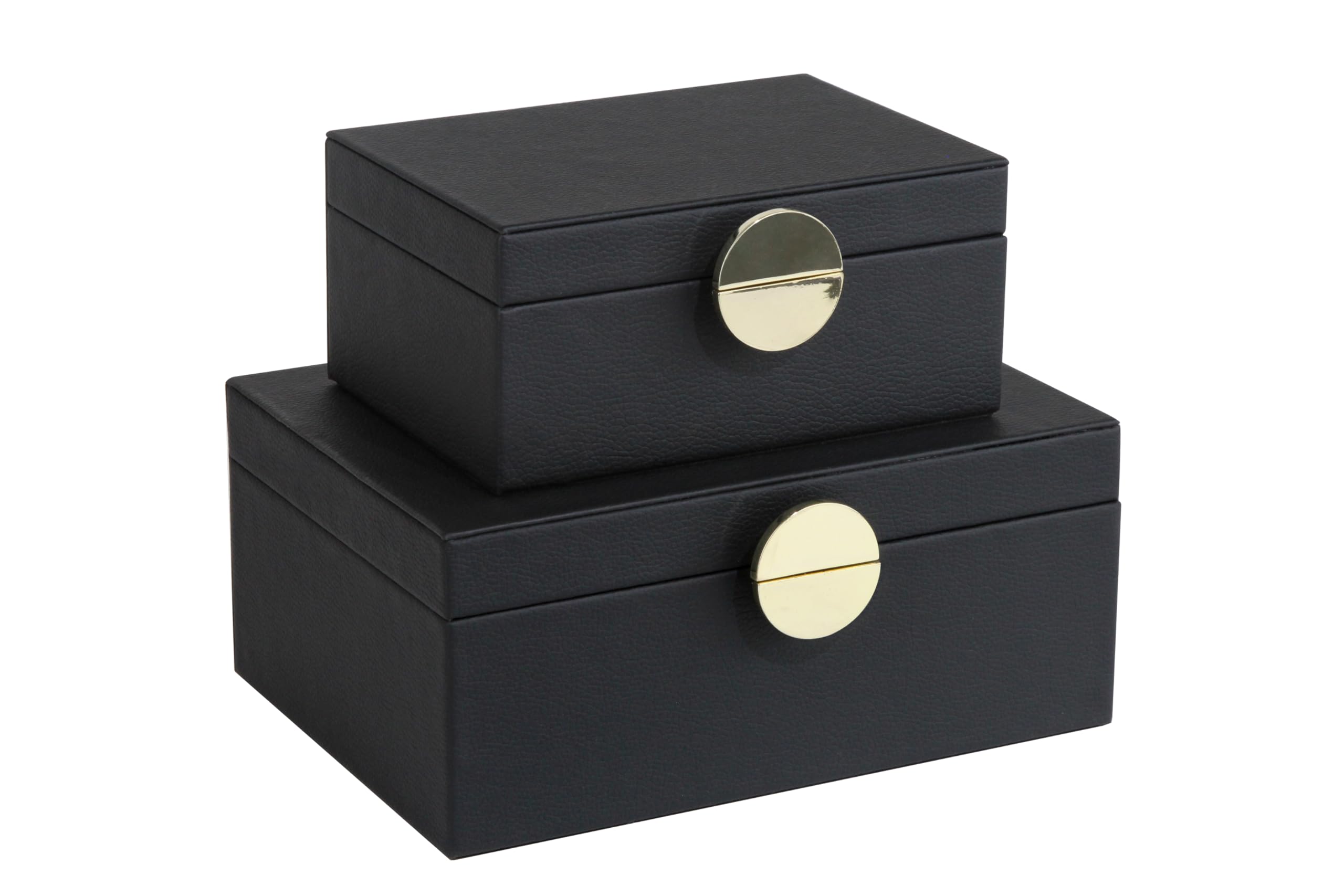 HofferRuffer Schmuckkästchen 2er Set Schwarz, Schmuckbox aus Kunstleder mit Goldfarbenen Beschlägen, Schmuckkasten für Halsketten, Ringe, Armbänder, Uhren, Sonnenbrillen und Wertsachen