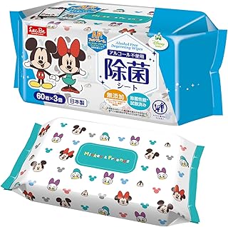 ディズニー 除菌 ウェットシート アルコール不使用 60枚入×3個 (ミッキー&フレンズ) 除菌性能試験済み 無添加 日本製