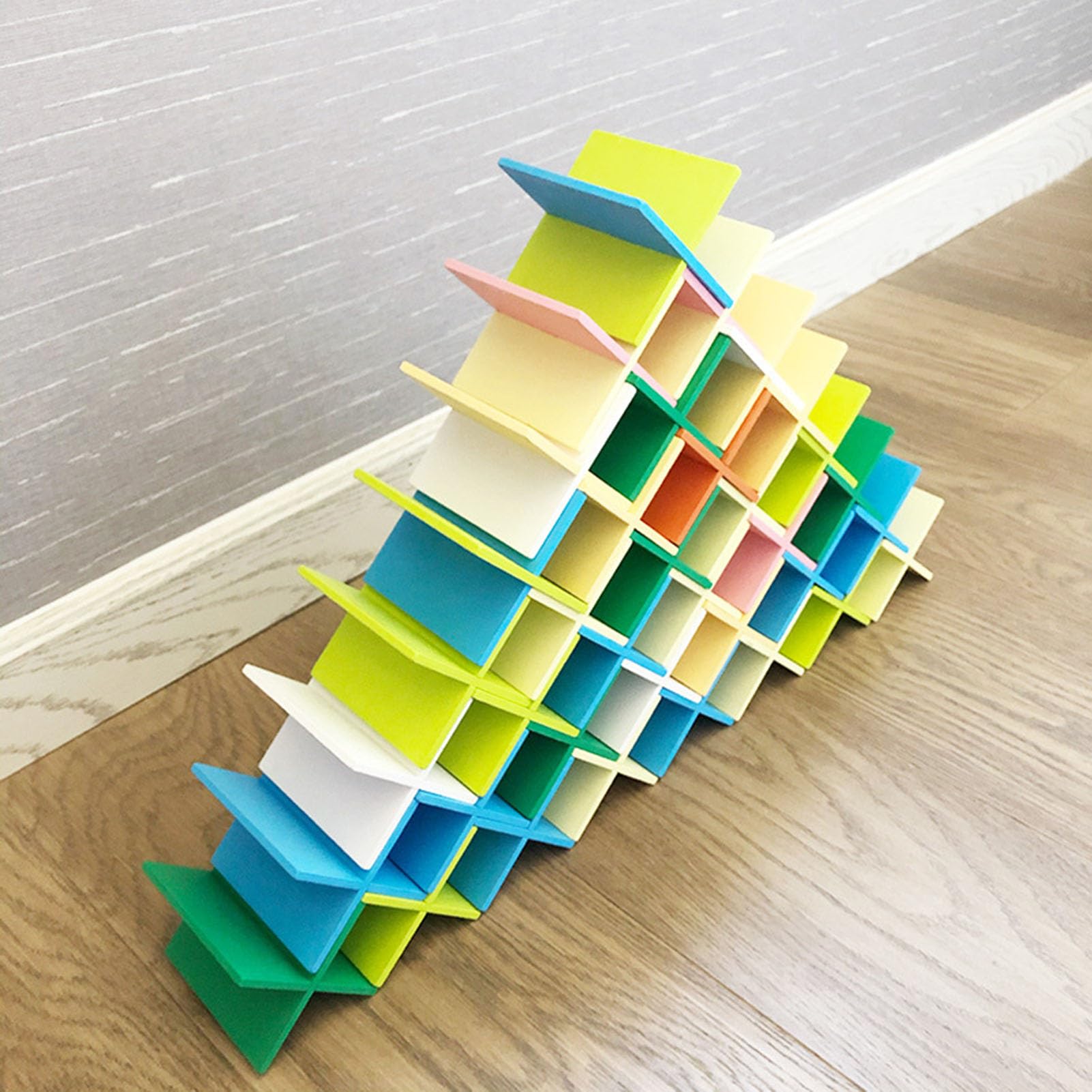 72 Pezzi Blocchi da Costruzione Incastrabili a Croce in Legno Colorati