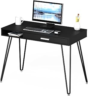 Home Office Computer Hairpin Leg Desk with Drawer, Black