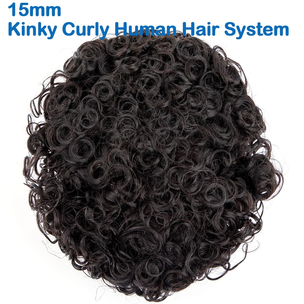 Toupee for Men Mono Lace with PU Around Kinky Curly Human Hair System Mens Wig Male Hair Replacement Mens Toupee (15mm 1B（Natural Black）,5 * 7")