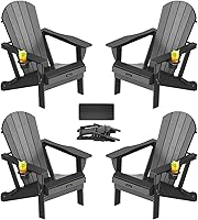 Vista 20 de Silla Adirondack plegable, sillas Adirondack de plástico texturizado de madera con soporte para 2 tazas, silla para hoguera de polietileno de alta