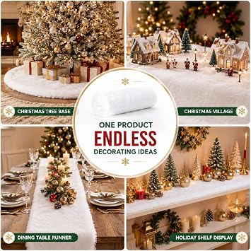 PREXTEX Artificial Snow Roll - Large Fluff for Christmas Village Displays, 94x31 Tabletop Decor, and Winter Wonderland Party Scenes - Thick White Blanket for Holiday Backdrops and Festive Decoration