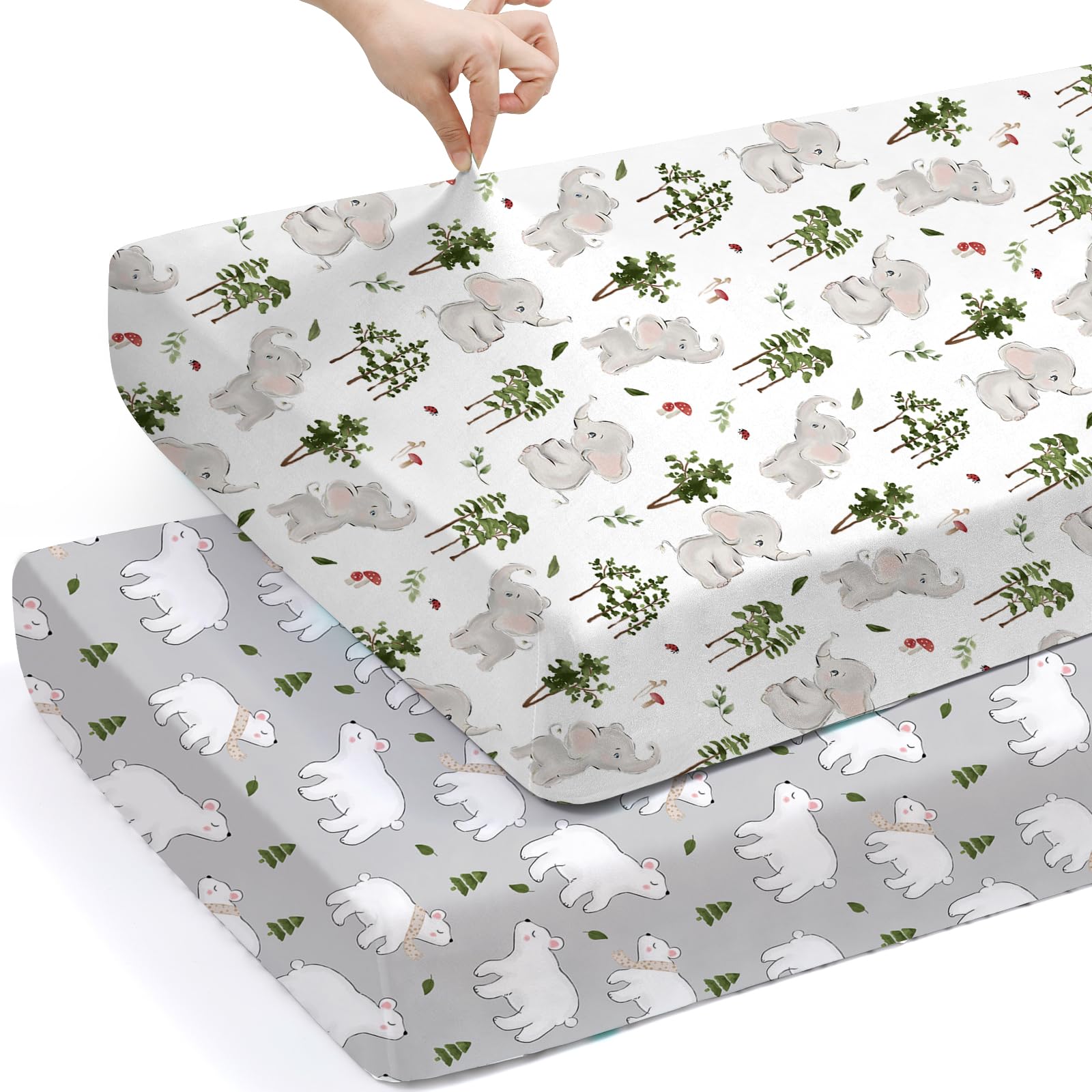 BROLEX Baby Fitted Crib Sheets: Kid Crib Sheets - Set of 2 for Toddler Standard Size Crib Mattress for Boys and Girls - Jersey Knit Crib Bed Sheets Elephants&amp;Bears