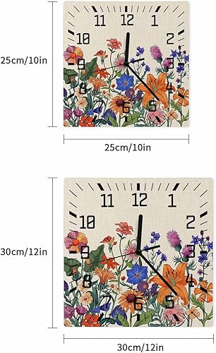 Miniatura 7 de Reloj de pared de madera, reloj de pared de madera con plantas de verano, lavanda, vintage, 10 pulgadas, silencioso, sin tictac, reloj de pared de