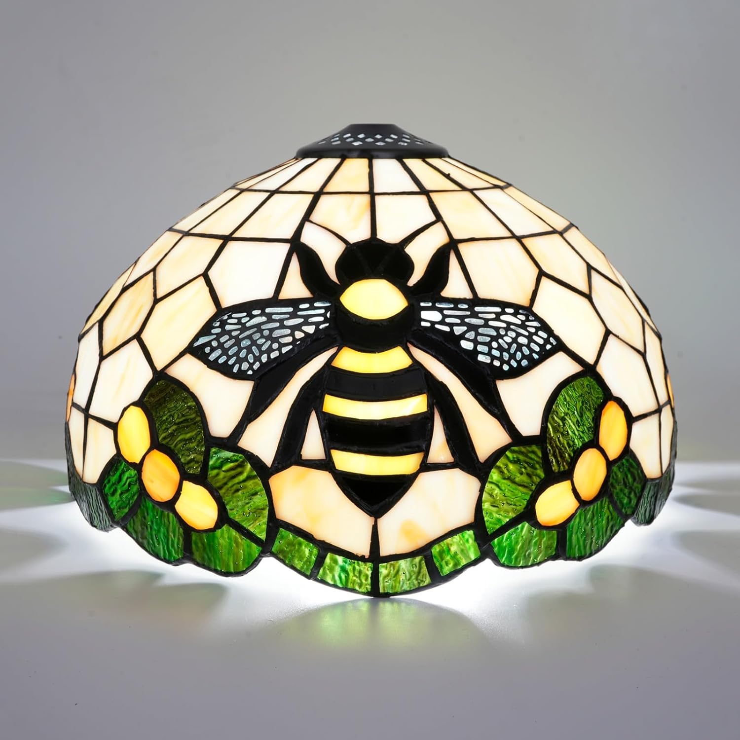 Tiffany Lamp Shade Replacement, 12 Inches Copper Mesh Bees Stained Glass Vintage Handmade Cute Decor Ceiling Light Shade for Table Lamp Pendant Light