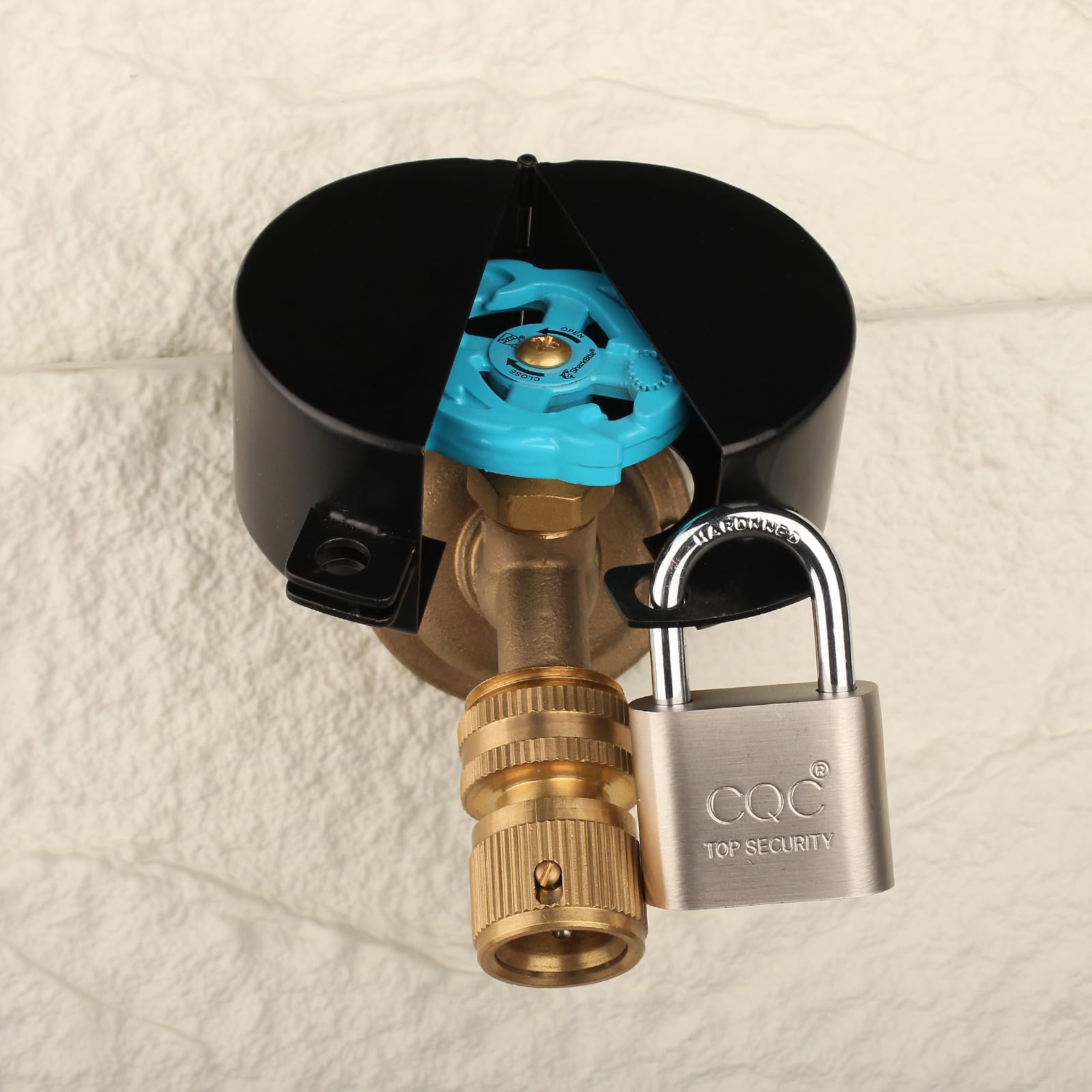 Outdoor Faucet Lock with Padlock Water Spigot Lock Outside Suitable for Garden Hose Bib Water Valve Outside Hose Spigoits Childproof,Prevent Water Theft, Metallic Black