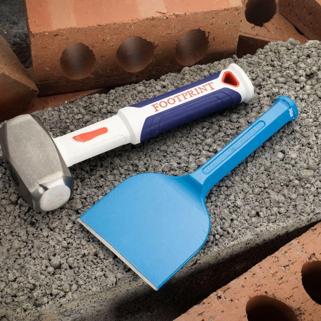 Footprint 4 Inch (100mm) Brick Bolster and 2.5lb Fiberglass Handle Club Hammer Set, Blue - Image 2