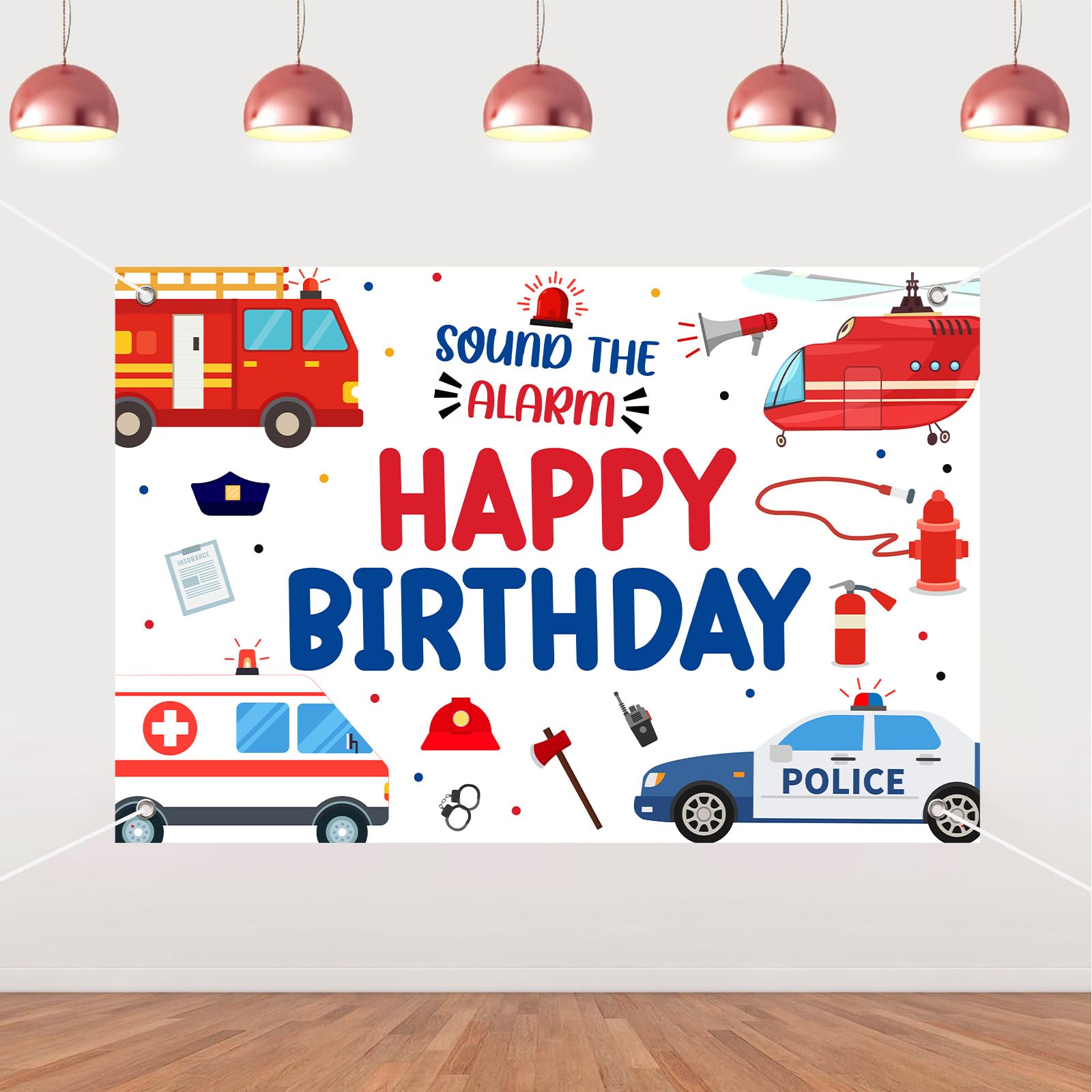 Sursurprise Emergency Vehicle Birthday Party Decorations, 5X3 ft Rescue First Responder Backdrop, Sound The Alarm Photography Background, Supply Team