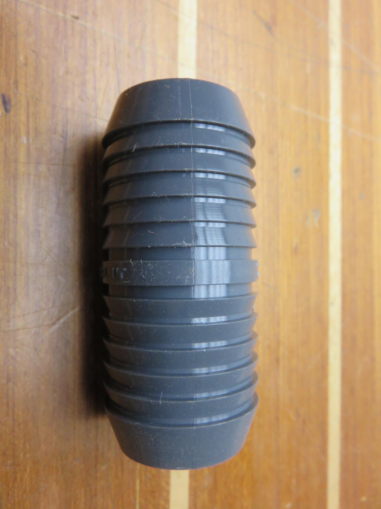 Barbed Coupling, PVC, 1-1/4" Barb Size, Gray - 1 Each