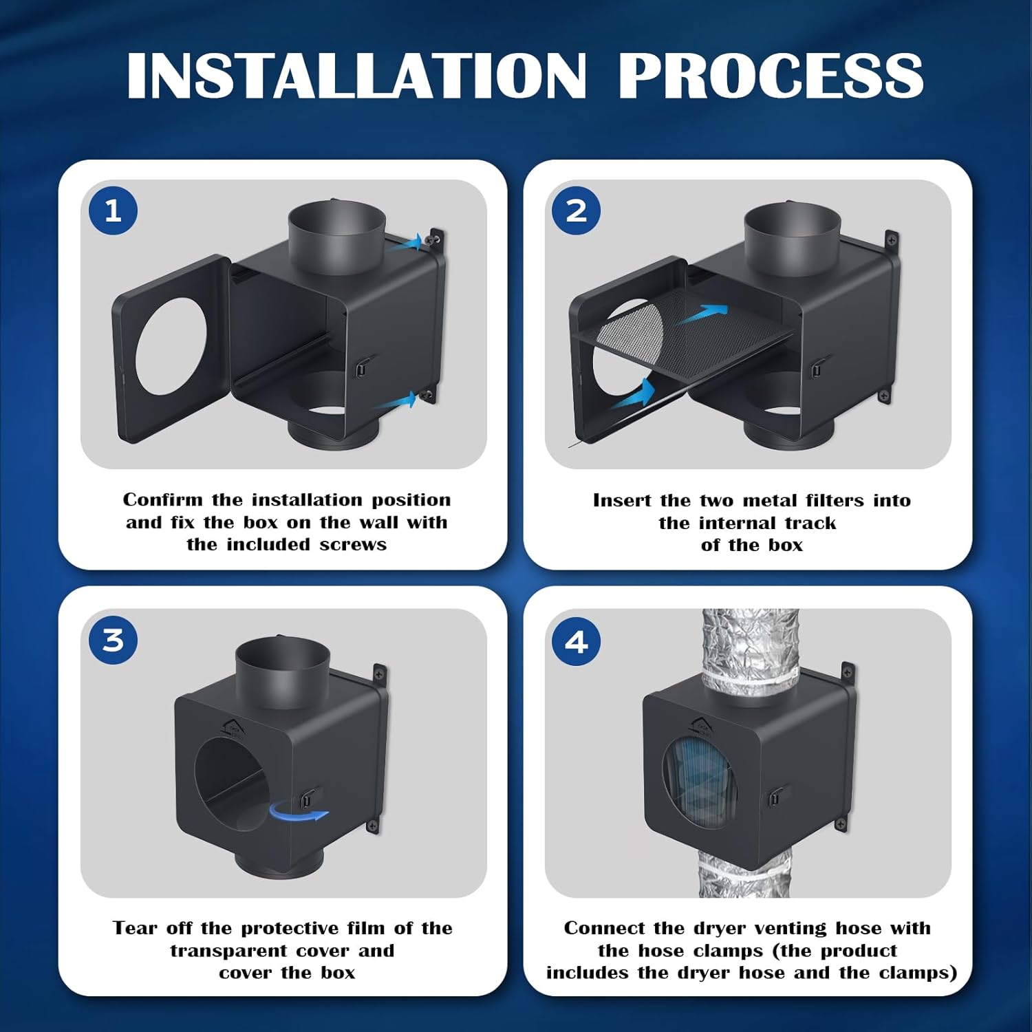 Metal Dryer Duct Lint Trap,Indoor Dryer Vent Kit with Lint Catcher,Secondary Lint Trap with 4inch 8FT Dryer Vent Hose,2 Clamps,Lint Trap for Electric Dryers Vent and Gas Dryer Vent