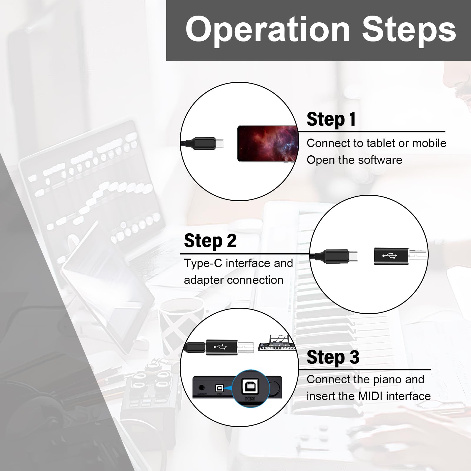 Connexion Imprimante MIDI Adaptateur USB-C Vers USB-B Pour Imprimante - Connexion Stable Pour MIDI, Piano, Scanner - Plug & Play, Alliage Aluminium Convertisseur Type C Imprimante