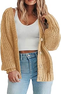 Womens Plus Size Cardigan Sweater Long Sleeve Button Down Chunky Knit Op...