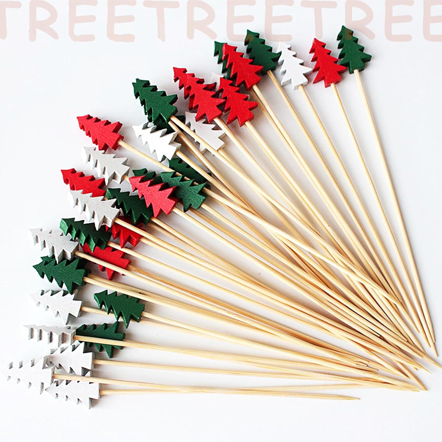 Cocktail Picks,Fancy Cocktail Toothpicks for Appetizers,Handmade Sticks Wooden Toothpicks Cocktail Sticks Party Supplies-Christmas Tree 100PCS