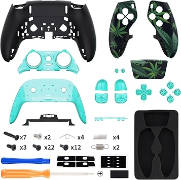 eXtremeRate Full Set Shell with Buttons Touchpad Cover Compatible with p s 5 Edge Controller, Green Weeds Replacement Decorative Trim Shell Front Back Plates Compatible with p-s-5 Edge Controller