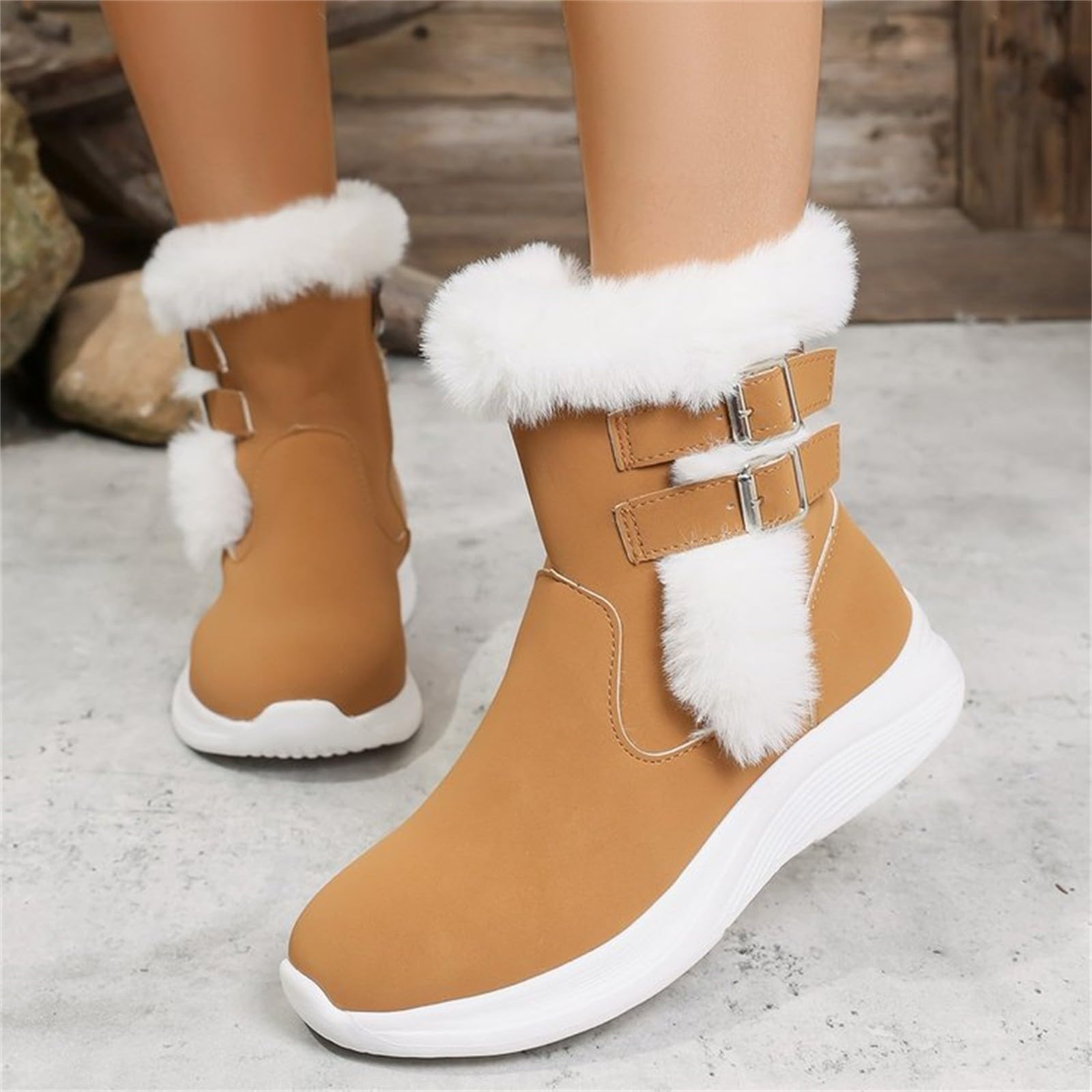 Botas de nieve forradas para mujer, botas de invierno de caña corta Botas