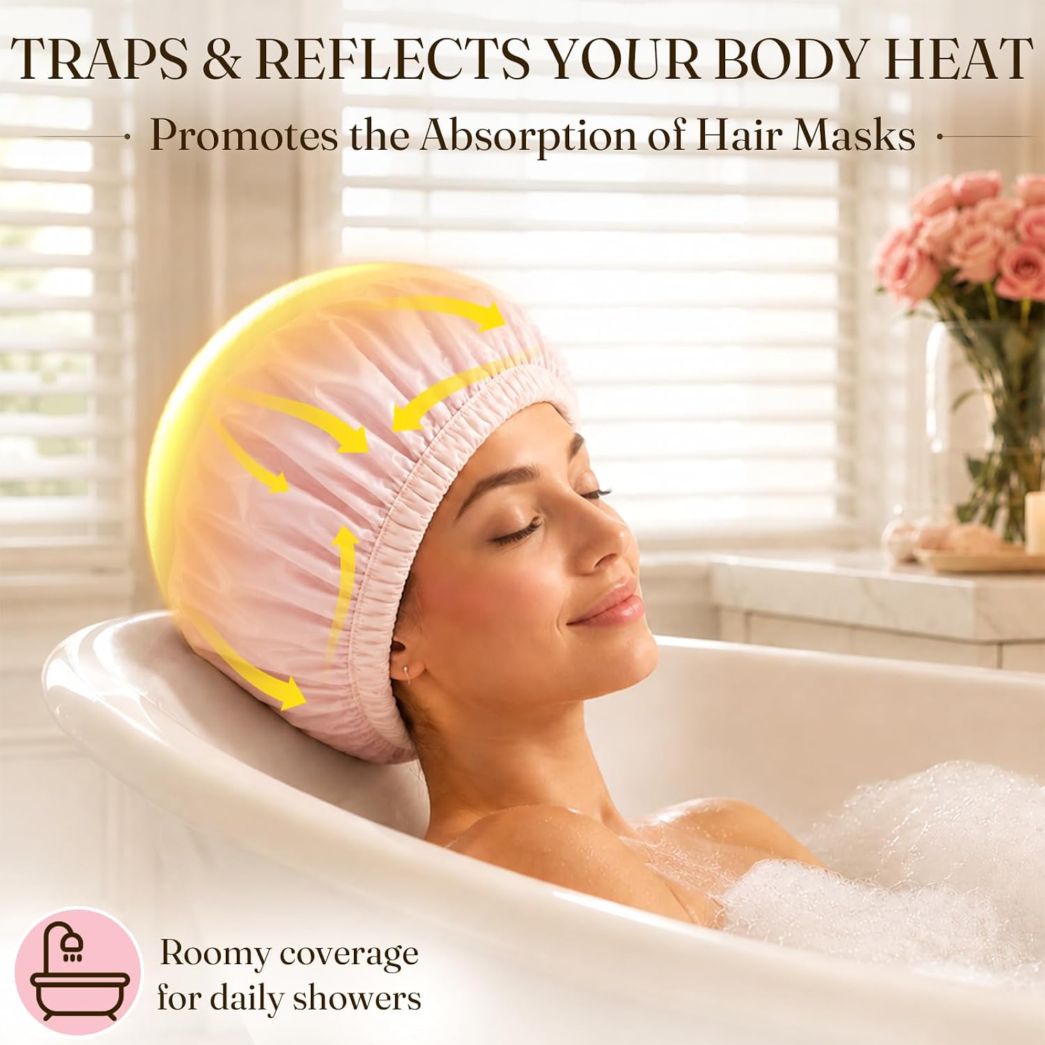 Waterproof Large Shower Cap for Women, Reusable Multi-Functional Bath Cap