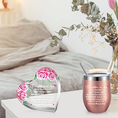 Miniatura 4 de Mimorou 2 piezas de regalo de nuera de madre regalo de Navidad para mujeres Always Remember You Are Braver Than Believe - Vaso de vino inspirador de