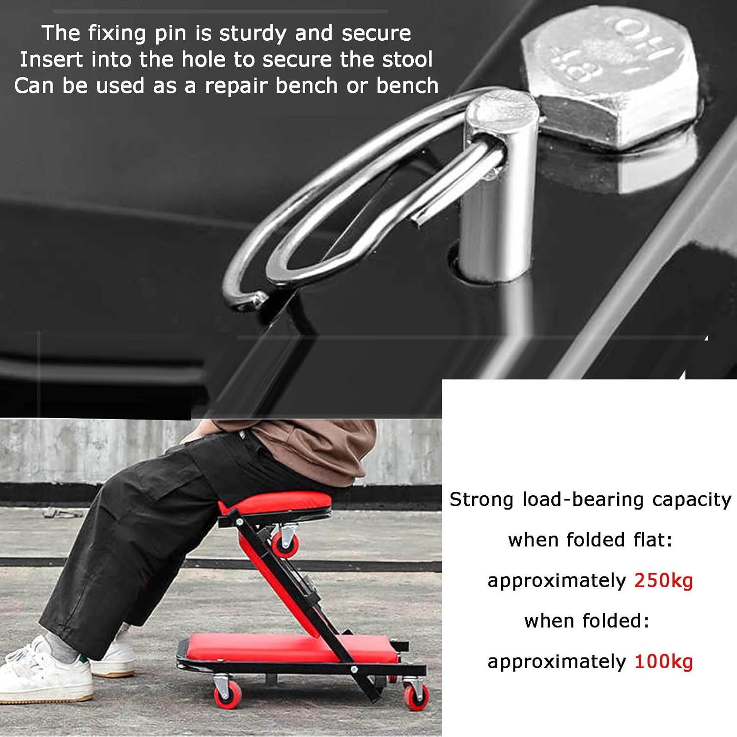 Space-Saving 40" Mechanic Creeper Z Seat with 6 Durable Rolling Wheels, Supports 250kg, Ideal for Garage, Auto Repair Shop & Home Use