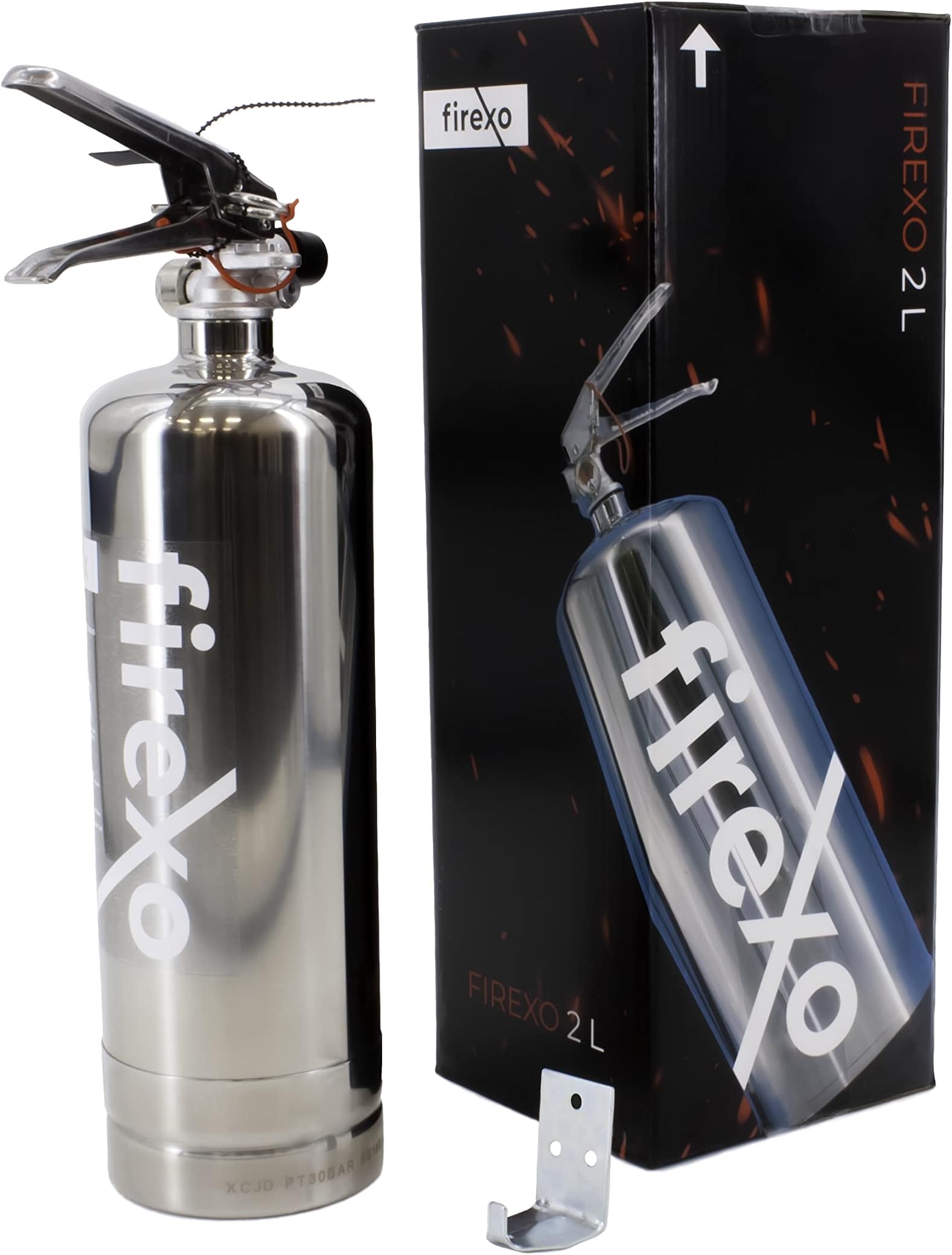 Firexo All in One Stainless Steel Fire Extinguisher (2 Litre / 2 kg) Chrome - Multipurpose Extinguisher for ALL FIRES inc. Li-ion Battery Fires! - Emergency Safety Equipment for Indoor/Outdoor