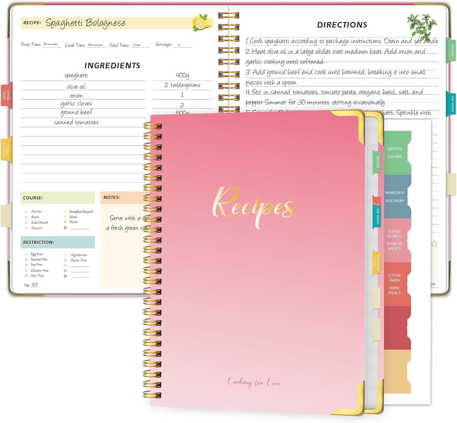 meDolove Libro de recetas para escribir en tus propias recetas, diario de recetas, libro de cocina en blanco, 7 x 10 pulgadas, cuaderno de recetas para organizar tus recetas para la cocina, color rosa