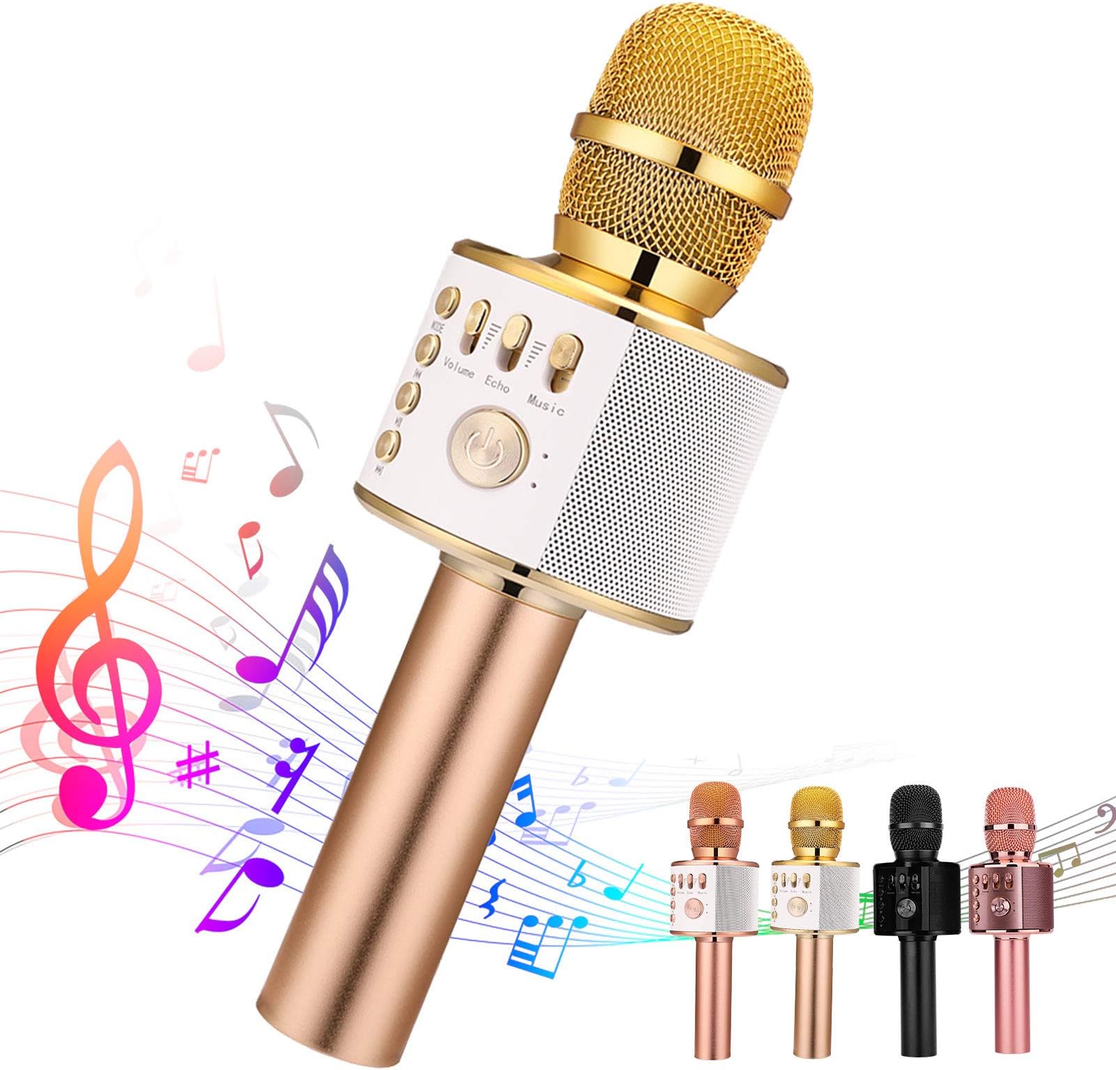 Ankuka Bluetooth Karaoke Microphone, 3 in 1 Multi-Function Handheld Wireless Karaoke Machine for Kids, Portable Mic Speaker Home, Party Singing Compatible with iPhone/Android/PC (Light Gold)