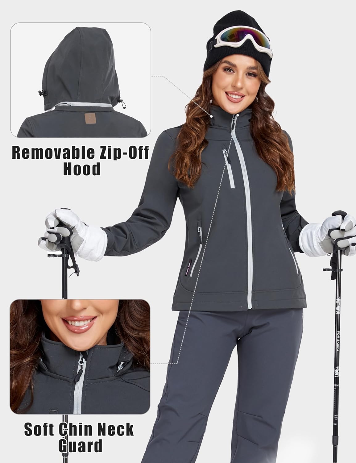 Little Donkey Andy Women’s Softshell Jacket, Ski Snowboarding Jacket with Removable Hood, Fleece Lined - Image 3