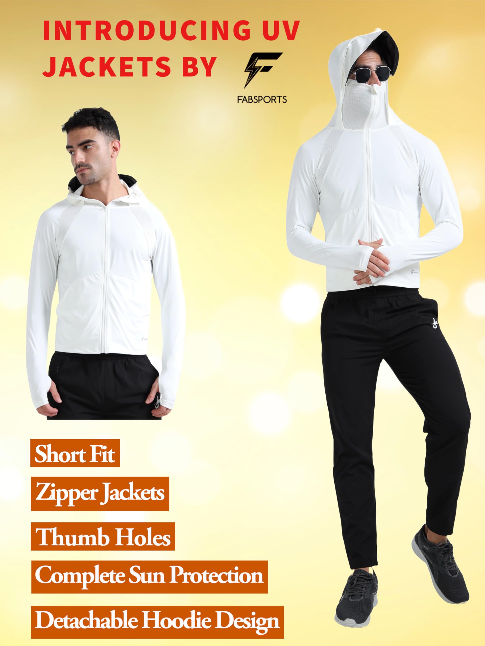 FABSPORTS Men's UPF 50+ Sun Protection Jacket – Lightweight, Full Zip Summer Hoodie with Detachable Hood, Quick-Dry Fabric & Pockets, Ideal for Outdoor Use 1