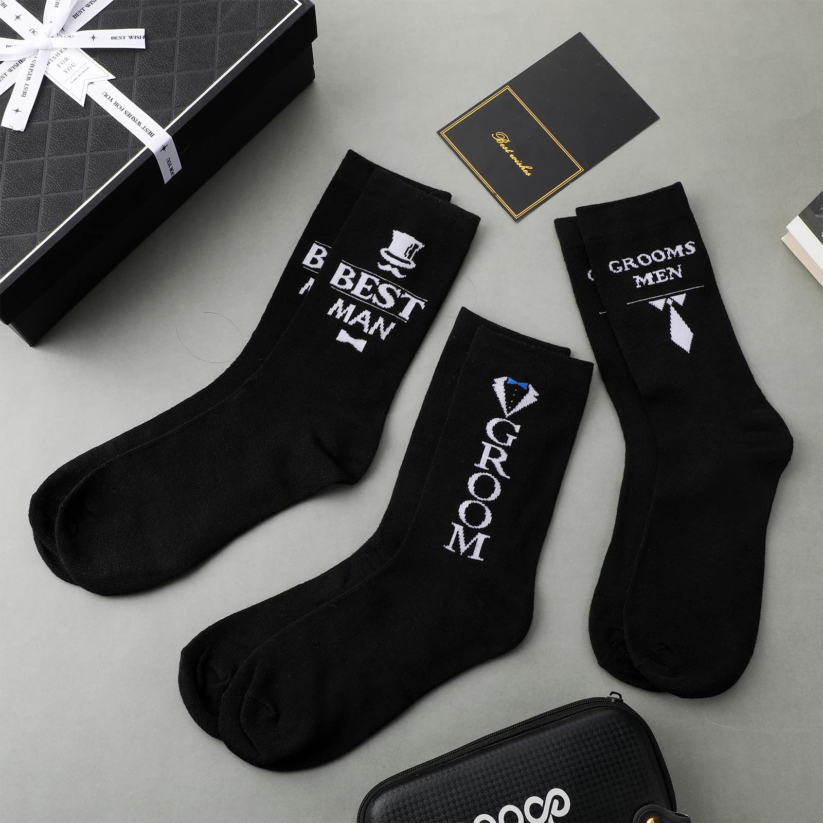 Sintege 6 Pairs Groomsmen Gifts for Men Him Wedding Novelty Socks Funny Proposal Gifts Crew Socks for Bestman Groomsmen Groom