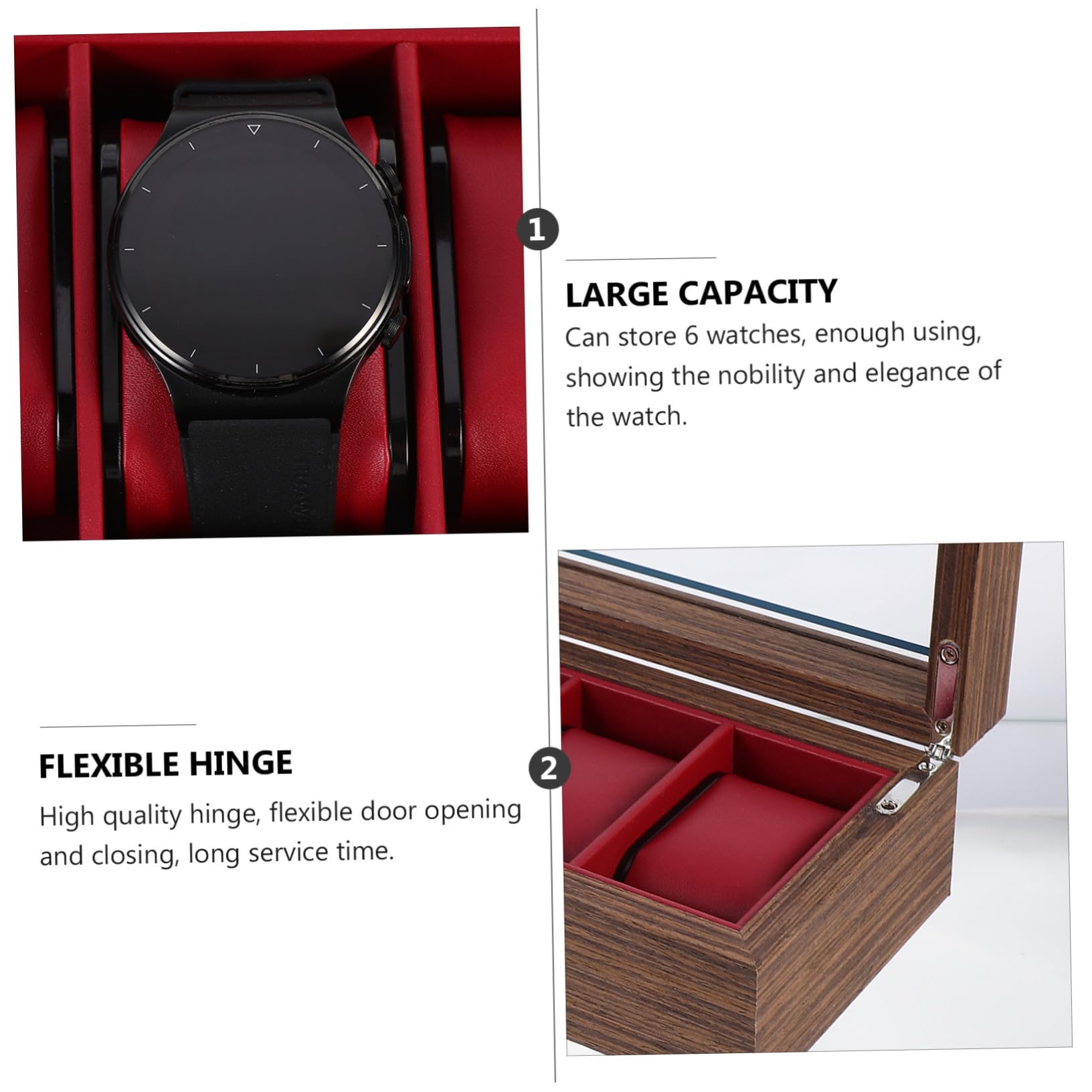 Caja organizadora roja de 6 Ranuras para Relojes con Material sintético de PU, Elegante diseño Vintage para Proteger los Relojes de arañazos y daños, y Regalo de cumpleaños.