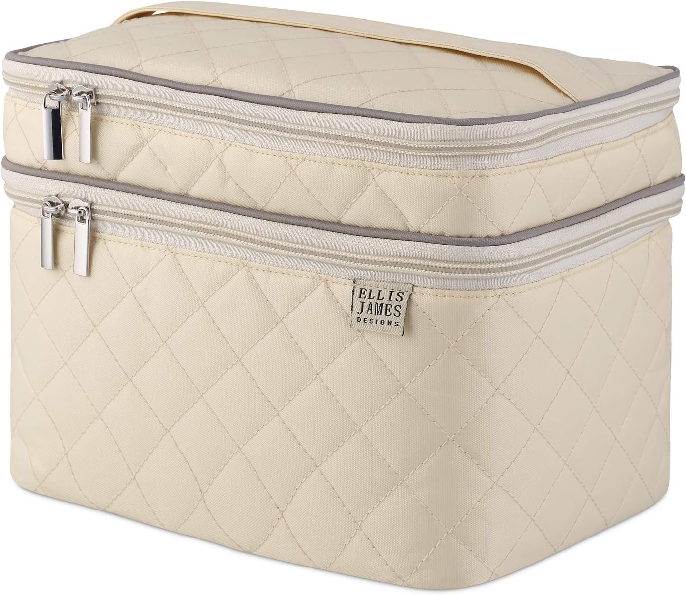 Ellis James Designs Large Make Up Bag, Vanity Top Make Up Case Professional - Cream - Big Portable Cosmetic Bags and Cases Gifts for Women, Beauty Bag