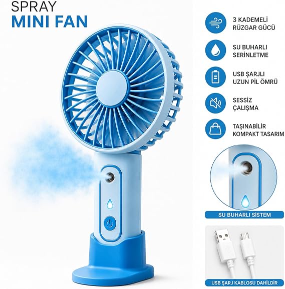 Coverzone Mini Fan Vantilatör Şarjlı Su Buharlı Taşınabilir Masa Fanı Buharlı Serinletme, Ev Ofis Kamp Seyahat El Tipi Sulu Fan Telefon Tutucu Özellikli Masaüstü Ofis Için Vantilatör K25 Yeşil