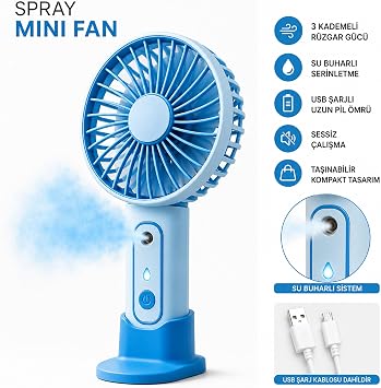 Coverzone Mini Fan Vantilatör Şarjlı Su Buharlı Taşınabilir Masa Fanı Buharlı Serinletme, Ev Ofis Kamp Seyahat El Tipi Sulu Fan Telefon Tutucu Özellikli Masaüstü Ofis Için Vantilatör K25 Yeşil