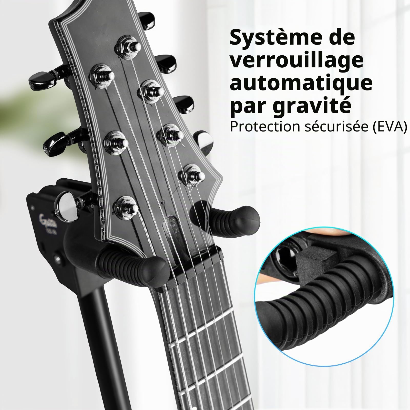 GUITTO Support de guitare – Support de guitare portable universel réglable pliable à suspendre pour guitare acoustique, électrique, basse GGS-06