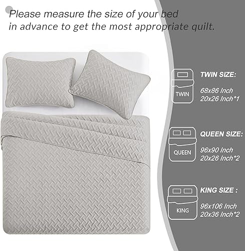 Miniatura 5 de Exclusivo Mezcla Juego de edredón tamaño King, colcha suave de color gris claro para todas las estaciones, juego de ropa de cama ligero y moderno