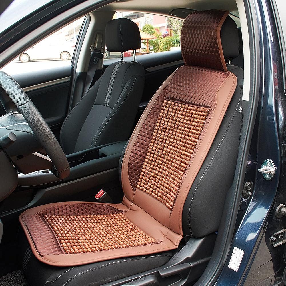 XhuangTech Natural Wood Bead Car Seat Cover Massage Cool Cushion Driver Seat PU Leather for Lower Back Pain (Brown)