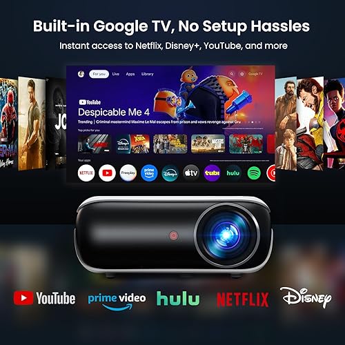 Miniatura 2 de Proyector inteligente oficial de Google TV, HAPPRUN 4K UHD Home Theater con sonido Dolby, Wi-Fi y Bluetooth, aplicaciones de transmisión integradas,