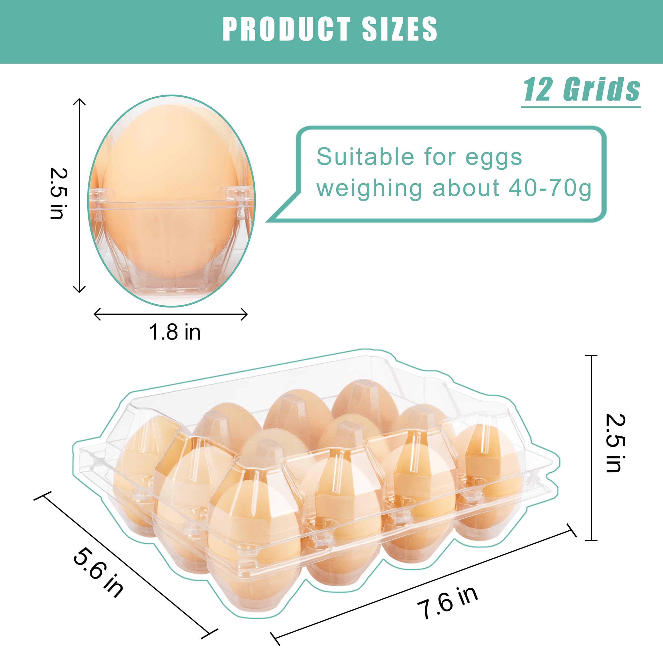 SINLUCESCE Paquete de 50 cajas de huevos baratas a granel, plástico para 12 huevos, cajas de huevos transparentes de 3 x 4 rejillas, perfectas para refrigerador, mercados de granja de pollos