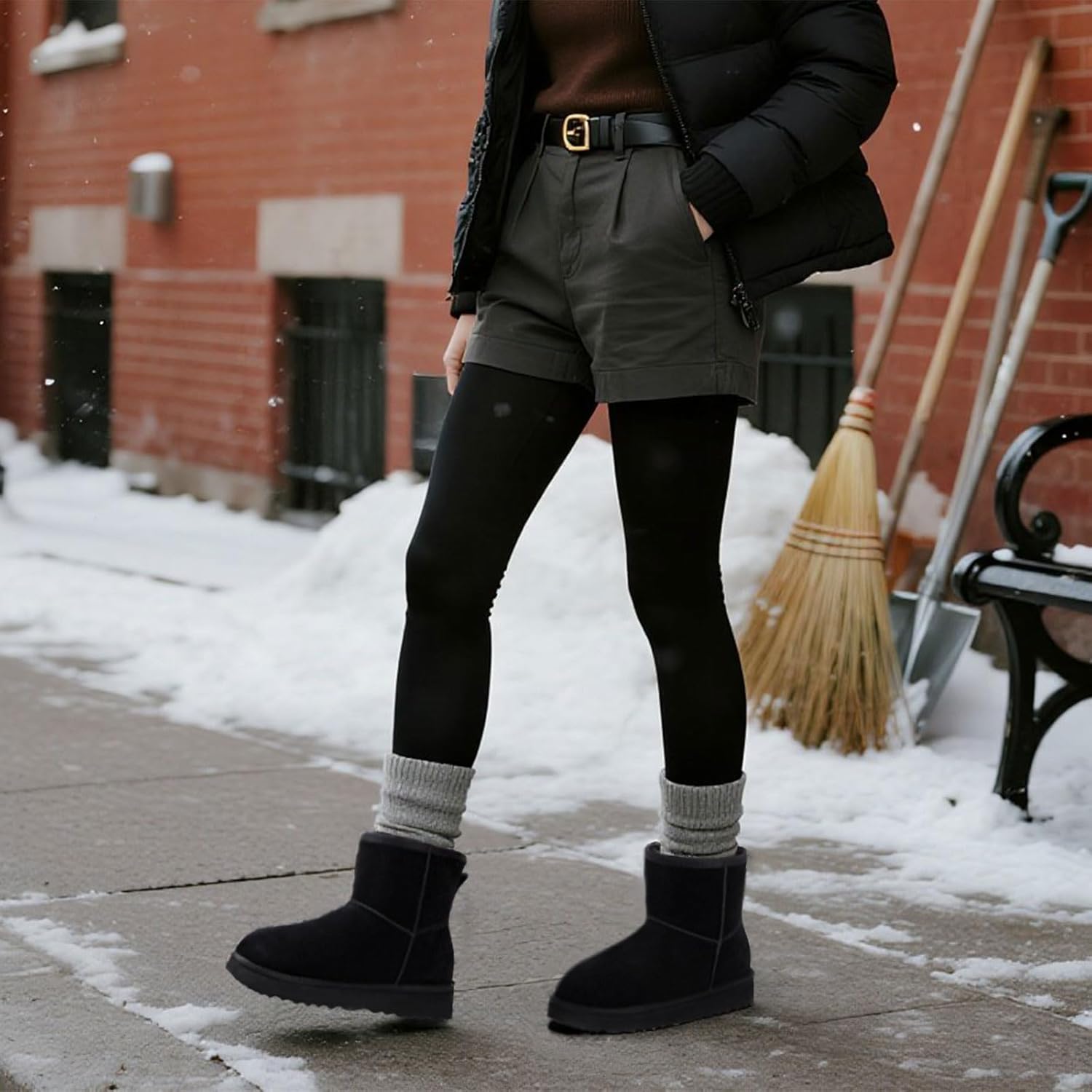 KIDMI Women's Classic Genuine Suede Mini Boots Fuzzy Snow Booties with Fur Lined - Image 3